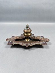 Vintage Brass Enameled Inkwell
