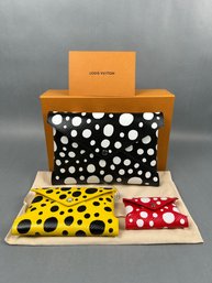Louis Vuitton X Yayoi Kusama Three Piece Leather Clutch Bag