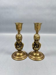 Vintage Brass Candlesticks Featuring Poet Robert Burns