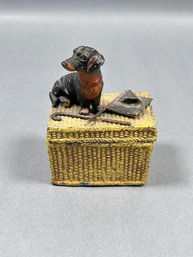 Antique Painted Metal Dachshund Box Inkwell