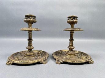 Vintage Cast Brass Candlesticks With Cherub Detail