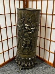 Brass Vintage Embossed Umbrella Stand W 3 Claw Feet