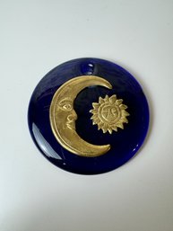 Cobalt Blue Glass Ornament With Brass Moon