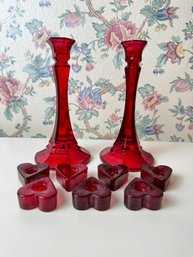 Lot Of Red Candle Holders