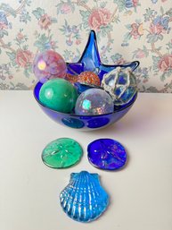 Large Bowl Of Glass Ornaments And Shells