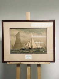 Vintage Engraved Print: Rounding The Light Ship (Plate V, The American Yachts Series / Fall Regatta)