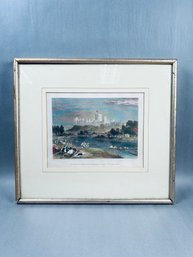 Antique Engraving Print, A Panoramic View Of Windsor Castle Overlooking The River Thames