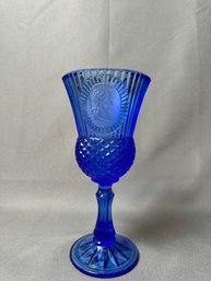 Cobalt Blue Fostoria Cameo Goblet George Washington
