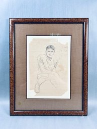 Vintage Graphite Pencil Drawing Of A Football Player
