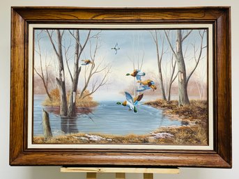 Large Original Painting On Canvas - Mallard Duck In Flight - Signed Bill Conner