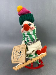 Annalee Snowman Doll On Sled