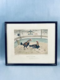 Antique PROOF Engraving Plate No. 5, One Down, From Cockfighting Series By C.R. Stock