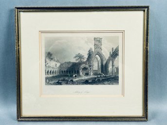Antique Engraving 'Abbey Of Sligo' Based On A Drawing By The British Artist William Henry Bartlett