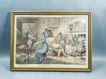 1805 Etching Print 'Matrimonial-Harmonics' By British Satirical Artist James Gillray