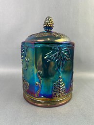 Blue/Gray Harvest Grapes Iridescent Carnival Glass Candy Dishes