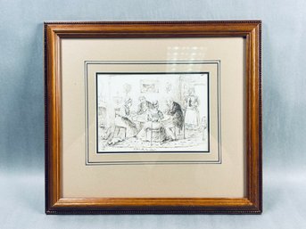 1894 Signed Hand Colored Pen Drawing