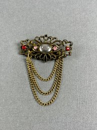 Gold Tone And Rhinestone Brooch
