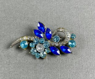 Blue Multi Tone Rhinestone Brooch