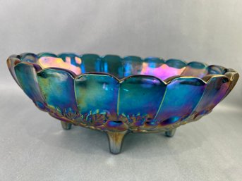 Blue/Gray Harvest Grapes Iridescent Carnival Glass Candle Holders