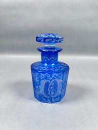 Bohemian Cut To Clear Cobalt Bottle