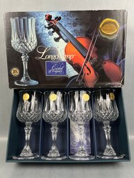 4 Longchamp Cristal D Arques Wine Glasses.