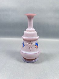 Vintage Hand Blown Bristol Glass Bottle With Hand Painted Floral Motif