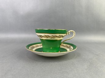 Aynsley Green And Gold Cup And Saucer