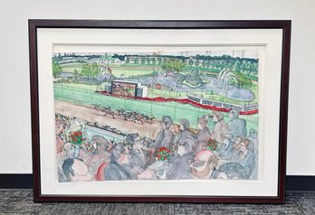 Mark McMahon Signed Original Artwork (1989) – Arlington Park Horse Racing