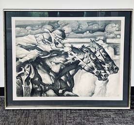 Large Original Pencil Drawing, Artist Signed - Thoroughbreds Horse Race