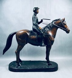Large Vintage Bronze Horse And Jockey Sculpture - 22.5 Inches