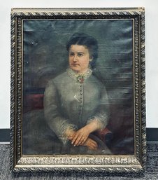 Original Oil Painting - Late Victorian Area Woman Portrait In Antique Metal Over Wood Frame