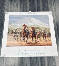 Signed Print By Equestrian Artist Fred Stone 'The Inaugural Season: Emerald Downs  1996