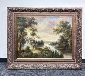 Antique Oil On Canvas Landscape Painting, Signed
