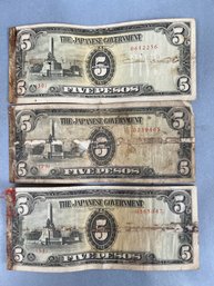 Circulated World War II Japanese Occupation 5 Pesos Banknote Issued For The Philippines Between 1942 And 1944