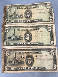 Circulated World War II Japanese Occupation 5 Pesos Banknote Issued For The Philippines Between 1942 And 1944