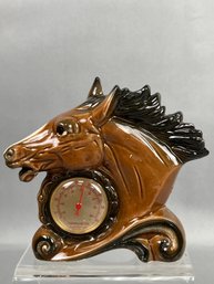 Vintage 1950s Ceramic Horse Head Figurine And Decorative Dial Thermometer