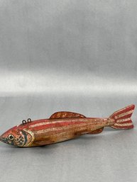 Vintage Hand-carved And Hand-painted Wooden Ice Fishing Spear Decoy