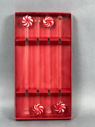 Festive Glass Peppermint Candy Swizzle Sticks