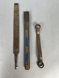 Flat File, Steel Chisel And Offset Box End Wrench