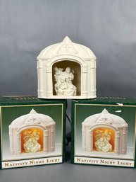 2 Vintage White Porcelain Bisque Nativity Night Light