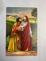 Early-20th-century Color Lithograph Postcard Depicting The Biblical Scene Of Judas Iscariot