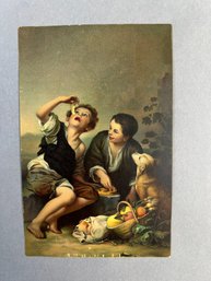 Vintage Postcard Reproducing The Vintage Postcard Famous 17th-century Genre Painting Children Eating A Tart