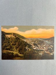 Vintage Postcard Shows A Panoramic View Of Heidelberg, Germany, Featuring Heidelberg Castle
