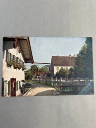 Vintage Postcard Shows A Traditional Street Scene And Parish House (Pfarrhof) In Oberammergau, Germany,