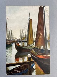 Vintage Postcard Showing Fishing Sailboats In A Dutch Harbor, Often Associated With The Photochromie Process