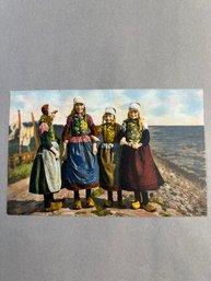 Vintage Postcard Appears To Show Four Young Girls Wearing Traditional Dutch Folk Costumes