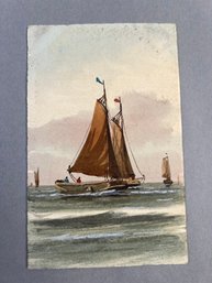 Vintage Postcard Depicting Traditional Thames Sailing Barge (or Similar Flat-bottomed European Coastal Barge)