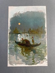 Vintage Postcard Depicting A Moonlit Gondola Scene In The Bacino Di San Marco