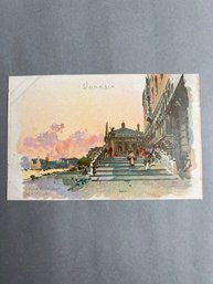 Vintage Watercolor-style Postcard Depicting A Scenic View Of Venice, Italy