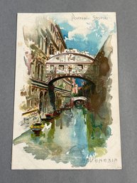 Vintage Postcard Or Lithograph Print Depicting The Bridge Of Sighs
